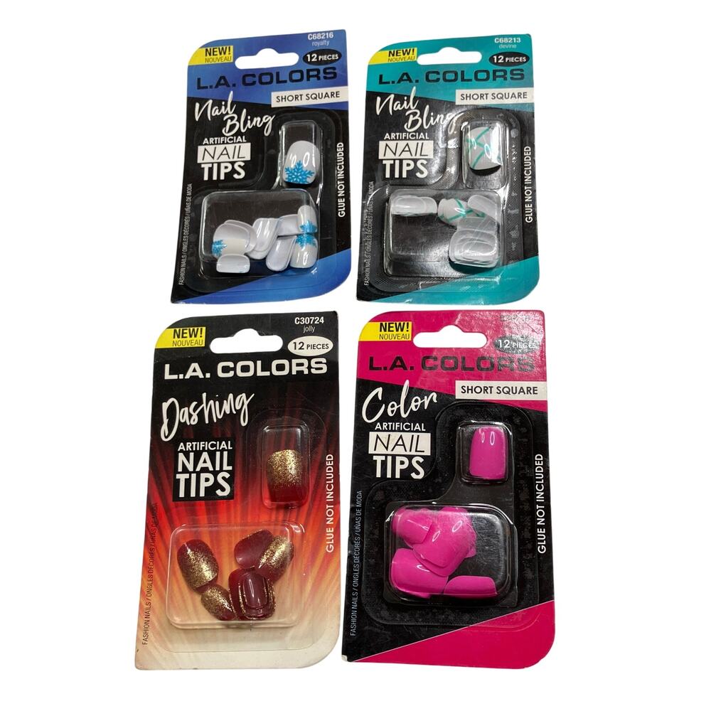 L.A.Colors | Lot of 4 Artificial Nail Tips Glue-On Style Snowflake,Pink,Festive